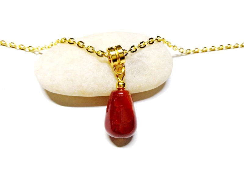 Gold Necklace Carnelian pendant, lithotherapy jewel gemstone yoga meditation boho hippie chic