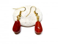 Gold Earrings, Carnelian, lithotherapy jewel gemstone yoga meditation boho hippie chic Quimperlé