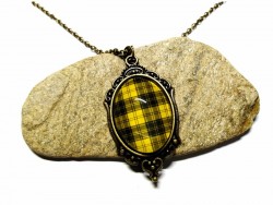 Bronze Necklace, black & yellow MacLachlan (Chief's Dress) Tartan pendant