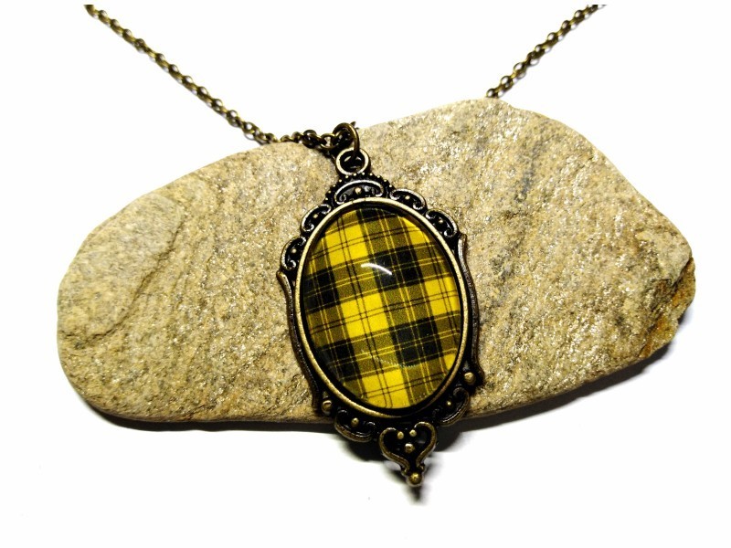 Collier & pendentif bronze Tartan MacLachlan (Chief's Dress) noir & jaune, bijou tartans bijoux Écosse kilt écossais