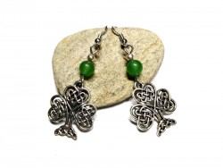 Boucles d'oreilles argent Trèfle avec entrelacs & Aventurine, bijou Irlande & lithothérapie celtique Saint Patrick irlandais