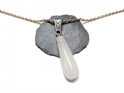 Collier pendentif argent Quartz blanc, bijou lithothérapie à Quimperlé, 7ème chakra couronne yoga, purification sérénité