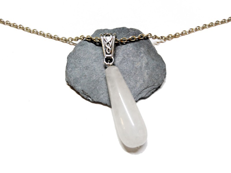 Silver Necklace White Quartz pendant, Gemstone jewel gemstone yoga meditation holistic