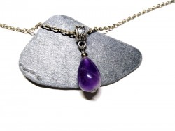 Silver Necklace Amethyst pendant, lithotherapy jewel gemstone yoga reiki meditation boho hippie chic