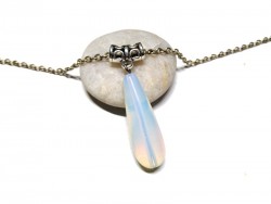 Silver Necklace Opalite pendant, Gemstone lithotherapy jewel yoga reiki meditation boho hippie chic