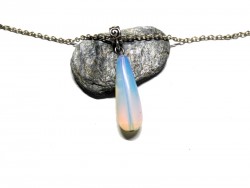 Silver Necklace Opalite pendant, Gemstone lithotherapy jewel yoga reiki meditation boho hippie chic