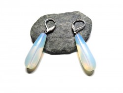 Boucles d'oreilles argent Opalite, bijou lithothérapie méditation, yoga et reiki, 7ème chakra couronne, à Quimperlé