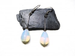 Silver Earrings, Opalite, lithotherapy jewel gemstone yoga meditation boho hippie chic