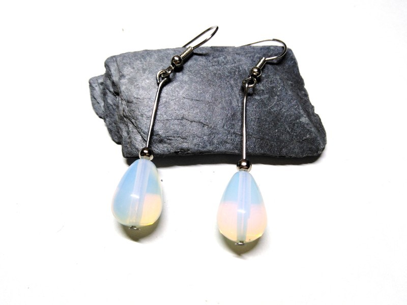 Boucles d'oreilles argent Opalite, bijou lithothérapie 7ème chakra couronne, bijoux pierres semi-précieuses pour femme