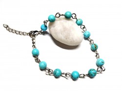 Bracelet argent Howlite turquoise bijou lithothérapie yoga reiki 5ème chakra de la gorge expression à Quimperlé