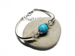 Bracelet argent Howlite turquoise bijou lithothérapie yoga reiki 5ème chakra de la gorge expression à Quimperlé