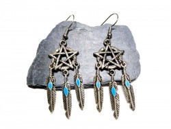 Boucles d'oreilles argent, pendentifs Attrape-rêve Pentagramme, bijou wicca & hippie chic, wiccan paganisme sorcière bohème