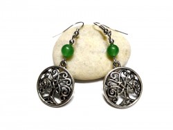 Silver Earrings, Tree of life with triquetra & Aventurine, spirituality & lithotherapy jewel gemstone Celtic meditation zen