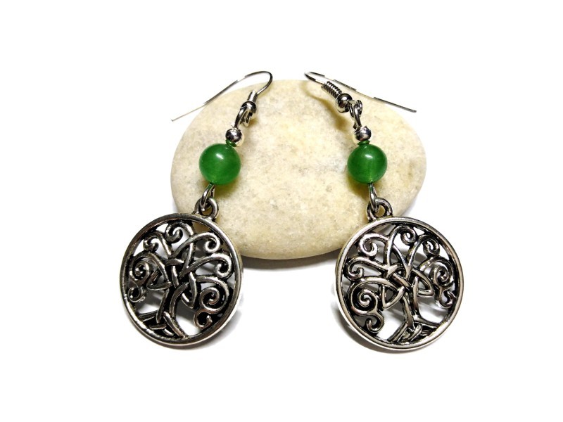 Silver Earrings, Tree of life with triquetra & Aventurine, spirituality & lithotherapy jewel gemstone Celtic meditation zen