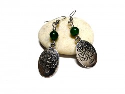 Silver Earrings, Tree of life & Jade, spirituality & lithotherapy jewel gemstone meditation zen