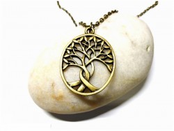 Collier petite chaîne féminine, pendentif Triple Arbre de vie, métal bronze, bijou spiritualité La Blanche Hermine