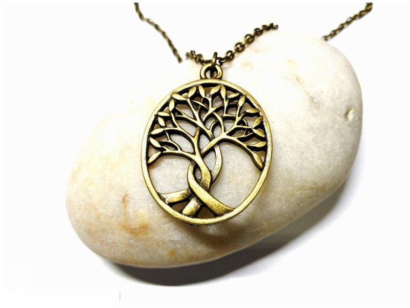Collier petite chaîne féminine, pendentif Triple Arbre de vie, métal bronze, bijou spiritualité La Blanche Hermine