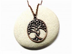 Collier petite chaîne féminine, pendentif Triple Arbre de vie, métal cuivre, bijou spiritualité La Blanche Hermine