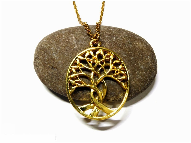 Necklace pendant, Tree of life golden spirituality jewel meditation reiki zen