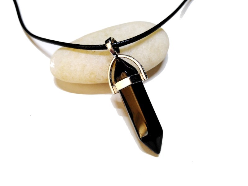 Black Necklace Obsidian pendant, Gemstone jewel gemstone lithotherapy