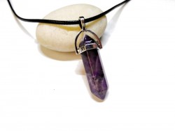 Black Necklace Amethyst pendant, Gemstone jewel lithotherapy