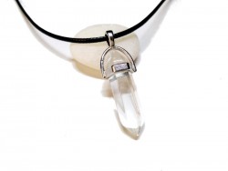 Black Necklace Clear Crystal pendant, Gemstone jewel lithotherapy