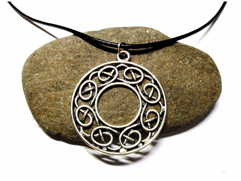 Black Necklace, silver Celtic Knotworks in a circle pendant