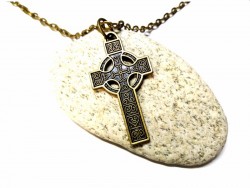 Collier & pendentif bronze Croix celtique ornementée, bijou croix celte à Quimperlé, Irlande bijoux celtes irlandais chrétien