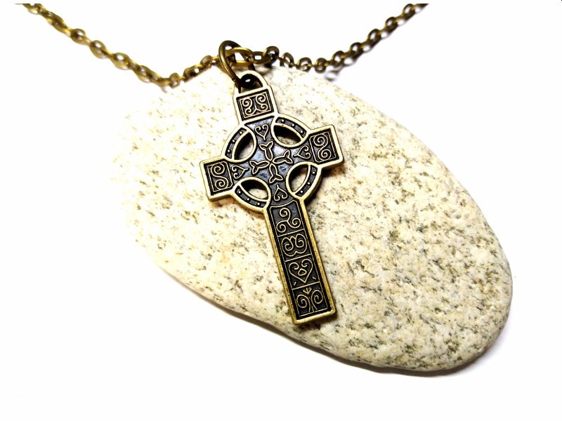 Necklace pendant, Ornamented Celtic cross bronze Celtic cross jewel ancient Ireland jewelry Irish christian god