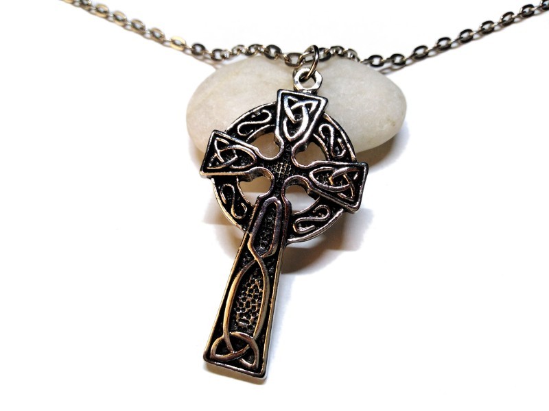 Necklace pendant, Celtic cross silver Celtic cross jewel ancient Ireland jewelry triquetra Irish knotworks christian god