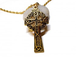 Necklace pendant, Celtic cross golden Celtic cross jewel ancient Ireland jewelry triquetra Irish knotworks christian god