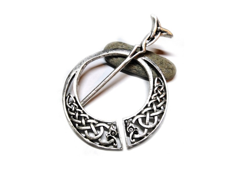 Silver Penannular fibula brooch with knotworks Celtic Viking accessory artifact for cosplay medieval outfit