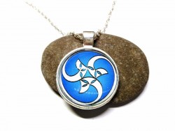 Silver Necklace, Lindisfarne Gospels Celtic blue spiral silver pendant