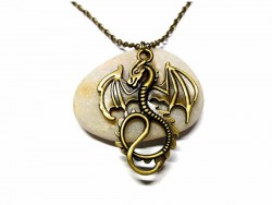 Necklace + pendant, bronze Dragon fantasy jewel for kid teen man woman rpg gamer magic Skyrim dragonborn dovahkin Alduin