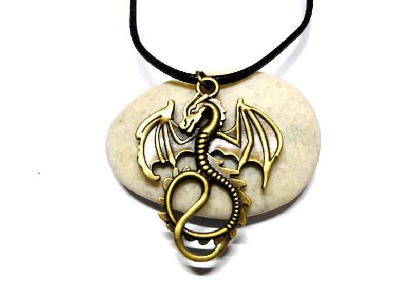 Collier & pendentif bronze Dragon, bijou fantasy à Quimperlé, pour enfant ado homme femme jdr magie skyrim dovahkin Alduin