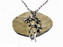 Collier & pendentif argent Dragon tribal, bijou fantasy à Quimperlé, pour homme et ado geek jdr magie Skyrim dragonborn