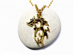 Necklace + pendant, gold Dragon fantasy jewel for geek man and teen fantasy rpg gamer geek magic Skyrim dragonborn