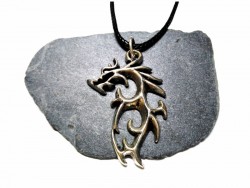 Dragon tribal, bijou fantasy idée cadeau pour homme, enfant, adolescent et adulte, collier & pendentif argent, cordon noir