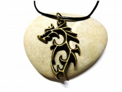 Dragon tribal, bijou fantasy idée cadeau pour homme, enfant, adolescent et adulte, collier & pendentif bronze, cordon noir