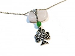 Silver Necklace Shamrock Aventurine pendant, Ireland lithotherapy jewel gemstone Irish Saint Patrick Celtic clover luck