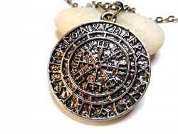 Necklace + pendant, silver Viking Vegvísir and Futhark Nordic jewel jewels compass rose runes magic staff pagan norse