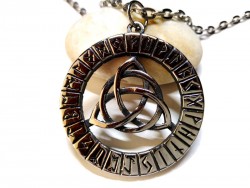 Necklace + pendant, silver Viking Triquetra and Futhark Nordic jewel jewels compass rose runes magic staff pagan norse