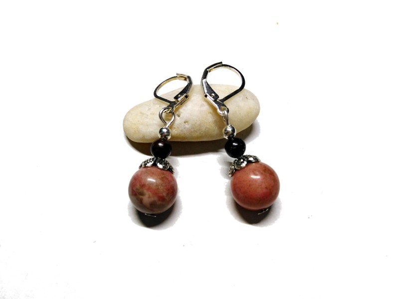 Silver Earrings, Rhodonite, Gemstone jewel gemstone yoga meditation boho hippie chic