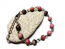 Bracelet argent Rhodonite bijou lithothérapie : pierre rose, 4ème chakra du cœur yoga, bijouterie à Quimperlé Finistère