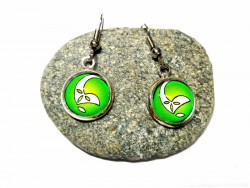 Silver Earrings, white on green Lindisfarne Celtic spiral pendant