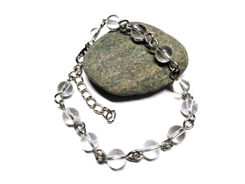 Bracelet argent Cristal de roche bijou lithothérapie : pierre transparente équilibre harmonie méditation yoga reiki