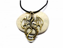 Black Necklace, bronze Dragon pendant