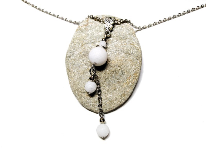 Silver Necklace White Jade pendant, lithotherapy jewel gemstone yoga meditation boho hippie chic Silver Necklace White Jade pendant, lithotherapy jewel gemstone yoga meditation boho hippie chic