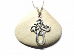 Silver Necklace, silver Celtic cross with knotworks pendant