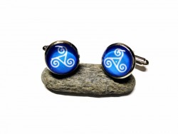 Cufflinks & Triskelion blue, Celtic jewel man wedding graphic ethnic Irish design ancient art Ireland